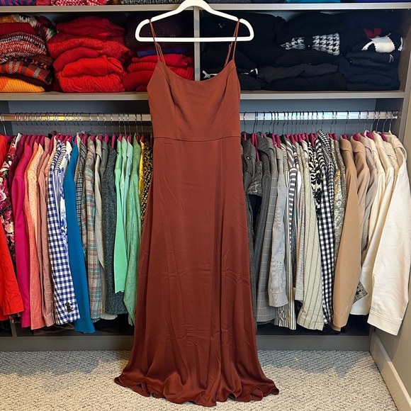 David’s Bridal Celebrate brown adjustable strap back zipper formal dress size 6 - Picture 1 of 3